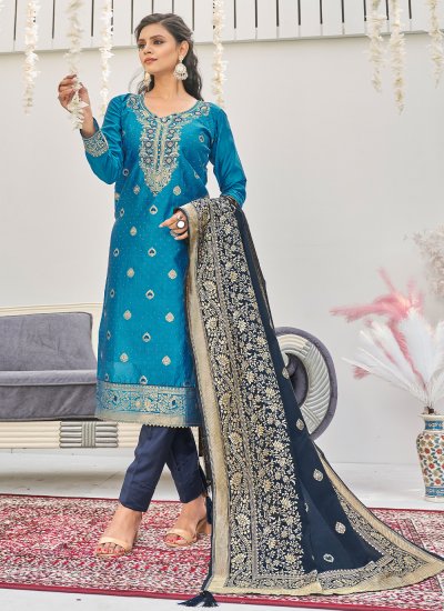 Aqua Blue Ceremonial Straight Salwar Suit