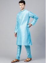 Aqua Blue Dupion Silk Kurta Pyjama