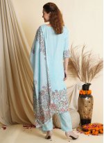 Aqua Blue Party Tussar Silk Straight Salwar Suit