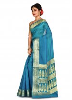 Aqua Blue Reception Banarasi Silk Trendy Saree