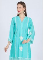Aqua Blue Silk Readymade Salwar Suit
