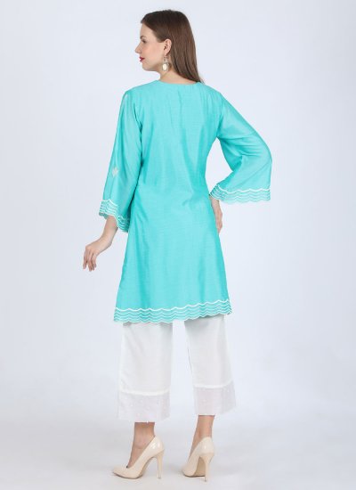 Aqua Blue Silk Readymade Salwar Suit