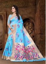 Aqua Blue Weaving Banarasi Silk Trendy Saree