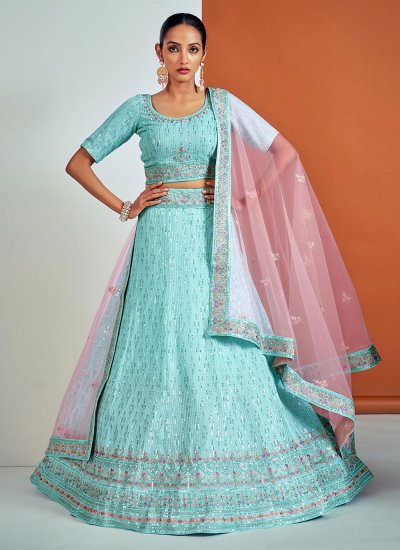 Aqua Blue Wedding Designer Lehenga Choli