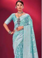 Aqua Blue Woven Banarasi Silk Contemporary Style Saree