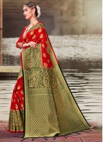 Aristocratic Art Banarasi Silk Red Woven Traditional Saree