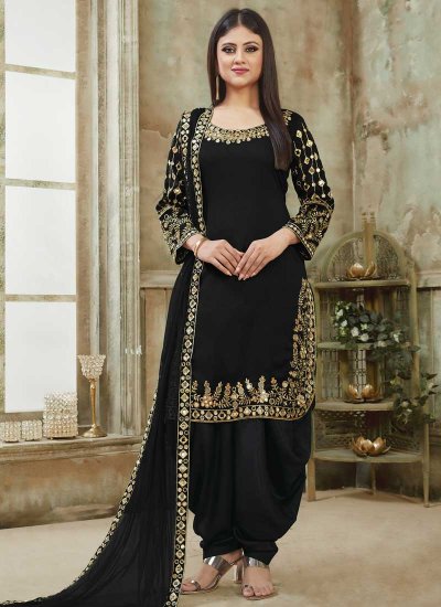 Aristocratic Art Silk Black Designer Patiala Suit