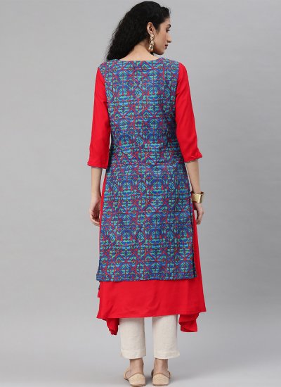 Aristocratic Blue and Red Festival Party Wear Kurti