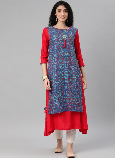 Aristocratic Blue and Red Festival Party Wear Kurti