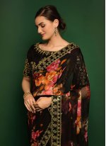 Aristocratic Georgette Black Embroidered Trendy Saree