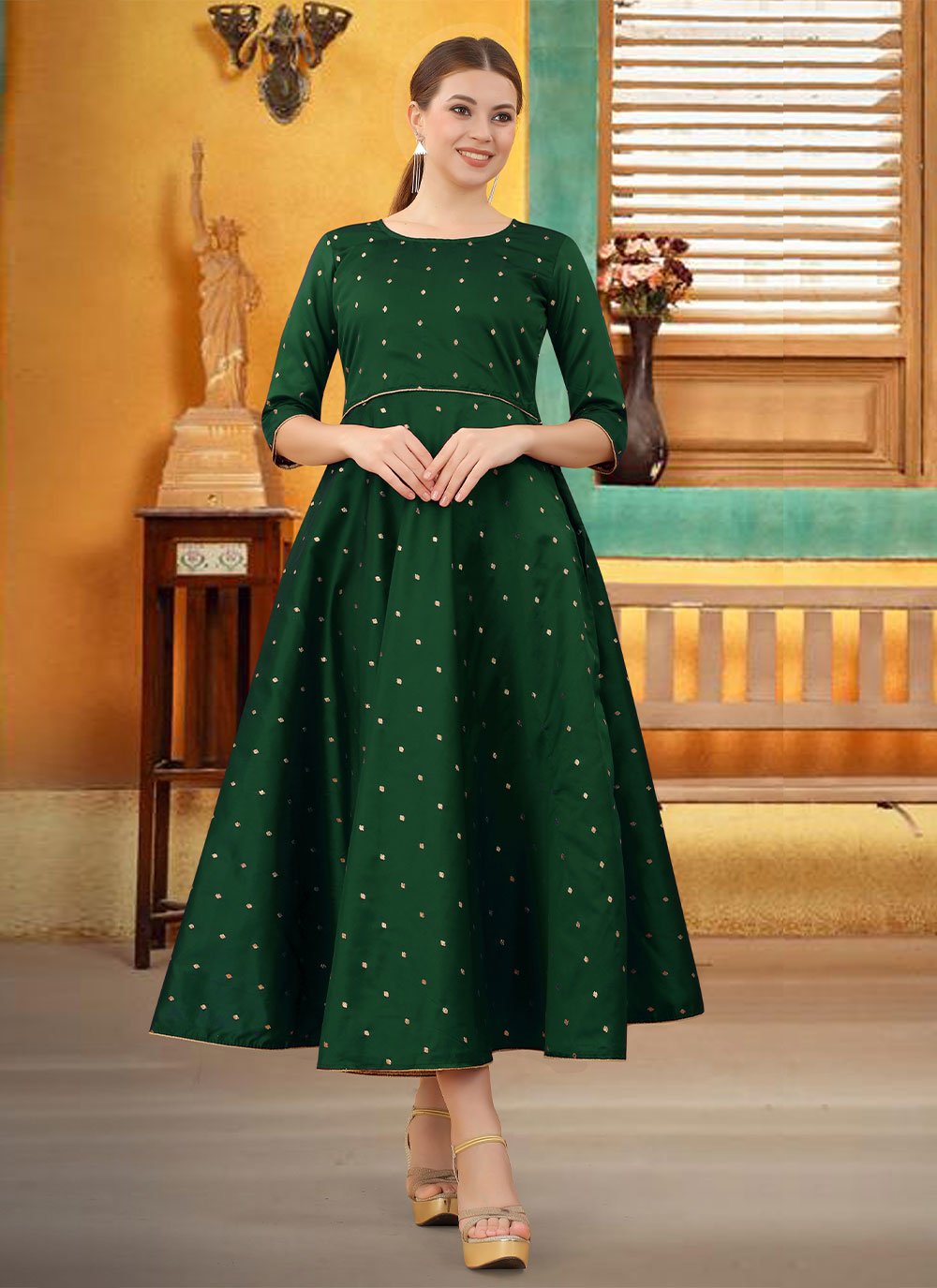 Aristocratic Green Silk Gown -