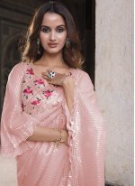 Aristocratic Sequins Net Rose Pink Classic Saree