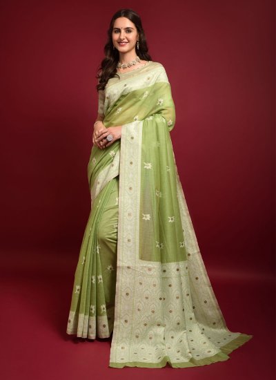 Aristocratic Weaving Banarasi Silk Green Traditional Saree
