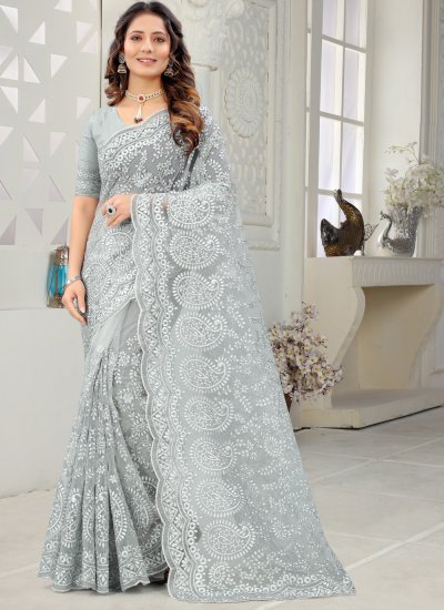 Grey Colour Ravishing Designer Pure Net Saree – nandikasarees.co.uk