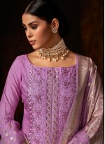 Arresting Lavender Embroidered Silk Pant Style Suit