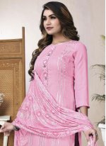 Arresting Pink Embroidered Cotton Salwar Suit