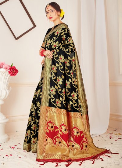 Art Banarasi Silk Black Traditional Saree