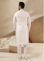 Art Banarasi Silk Embroidered Off White Kurta Pyjama