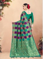 Art Banarasi Silk Green and Purple Weaving Contemporary Saree