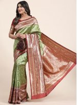 Art Banarasi Silk Green Weaving Classic Saree