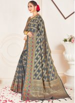 Art Banarasi Silk Grey Woven Traditional Designer Saree
