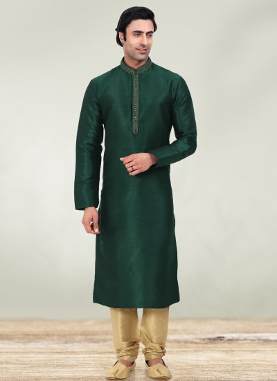 Art Banarasi Silk Kurta Pyjama in Green