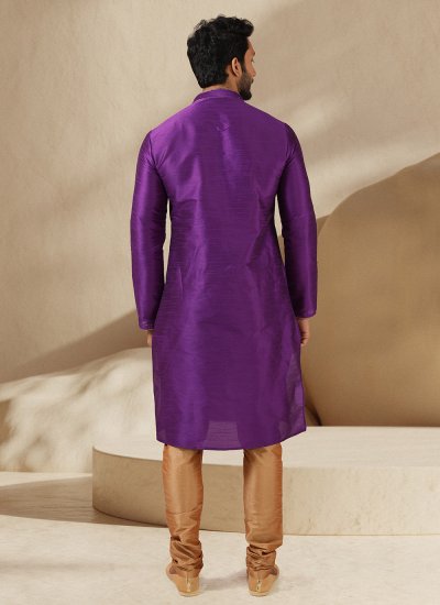 
                            Art Banarasi Silk Purple Embroidered Kurta Pyjama