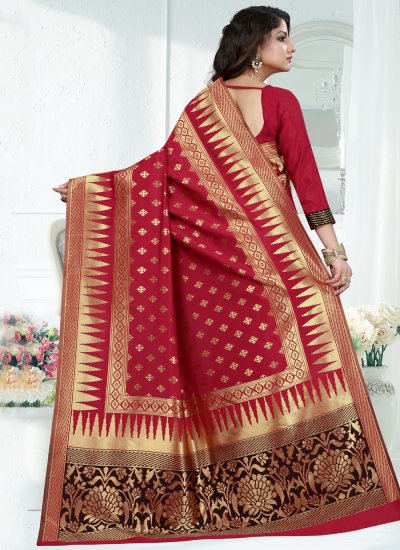 Art Banarasi Silk Red Weaving Designer Traditional Saree