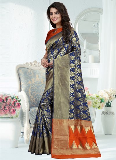 Art Banarasi Silk Traditional Designer Saree in Blue