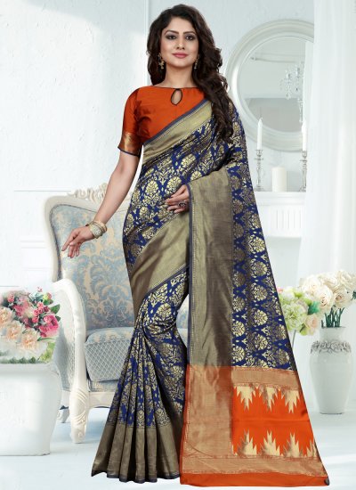 Art Banarasi Silk Traditional Designer Saree in Blue