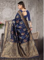 Art Banarasi Silk Weaving Navy Blue Traditional Designer Saree