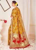 Art Banarasi Silk Woven Traditional Designer Saree in Mustard