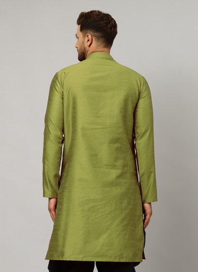 Art Dupion Silk Embroidered Angrakha in Green