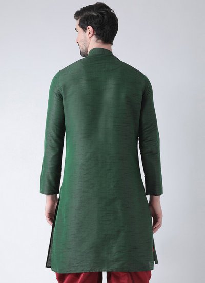 Art Dupion Silk Embroidered Green Angrakha