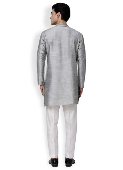 Art Dupion Silk Kurta Pyjama in Grey