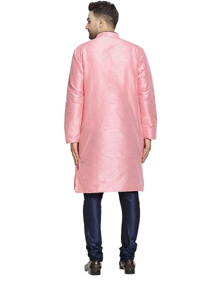 Art Dupion Silk Kurta Pyjama in Pink