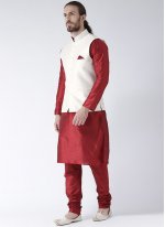 Art Dupion Silk Maroon and White Plain Kurta Payjama With Jacket
