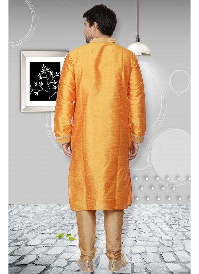 Art Dupion Silk Orange Kurta Pyjama