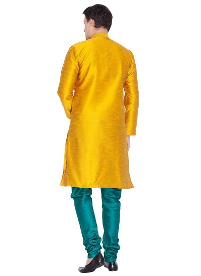 
                            Art Dupion Silk Plain Yellow Kurta Pyjama