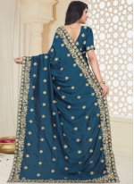 Art Silk Blue Embroidered Traditional Designer Saree