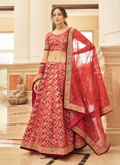 Art Silk Designer Lehenga Choli in Red