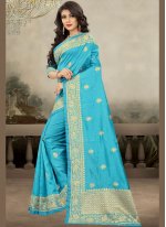 Art Silk Designer Traditional Saree in Navy Blue