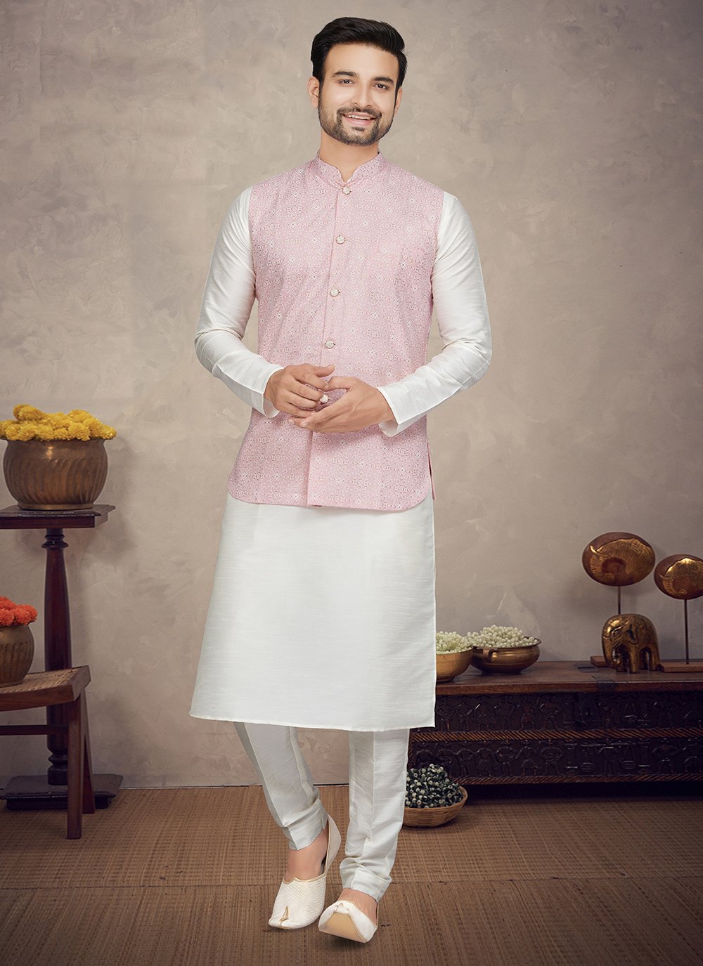 Pink white kurta pajama sale