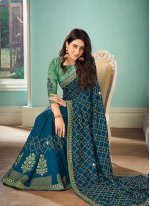 Art Silk Embroidered Classic Saree in Teal