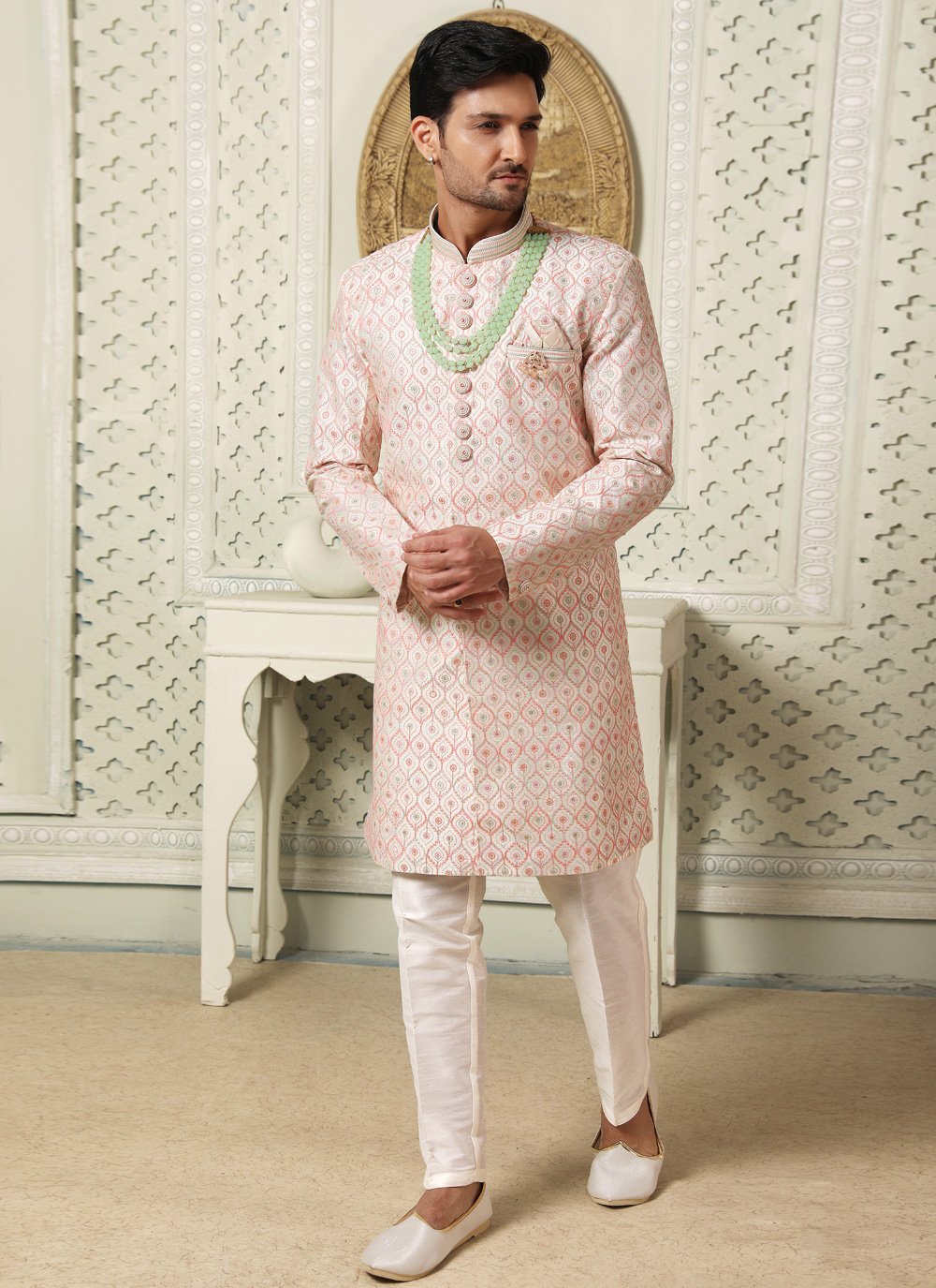 Art Silk Embroidered Cream Indo Western