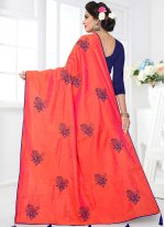 Art Silk Embroidered Designer Traditional Saree in Orange