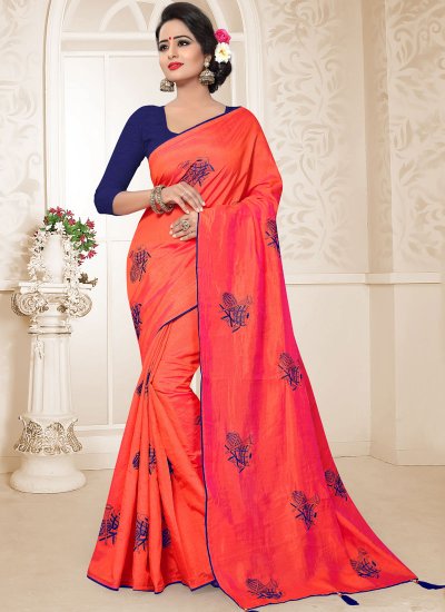 Art Silk Embroidered Traditional Designer Saree in Red