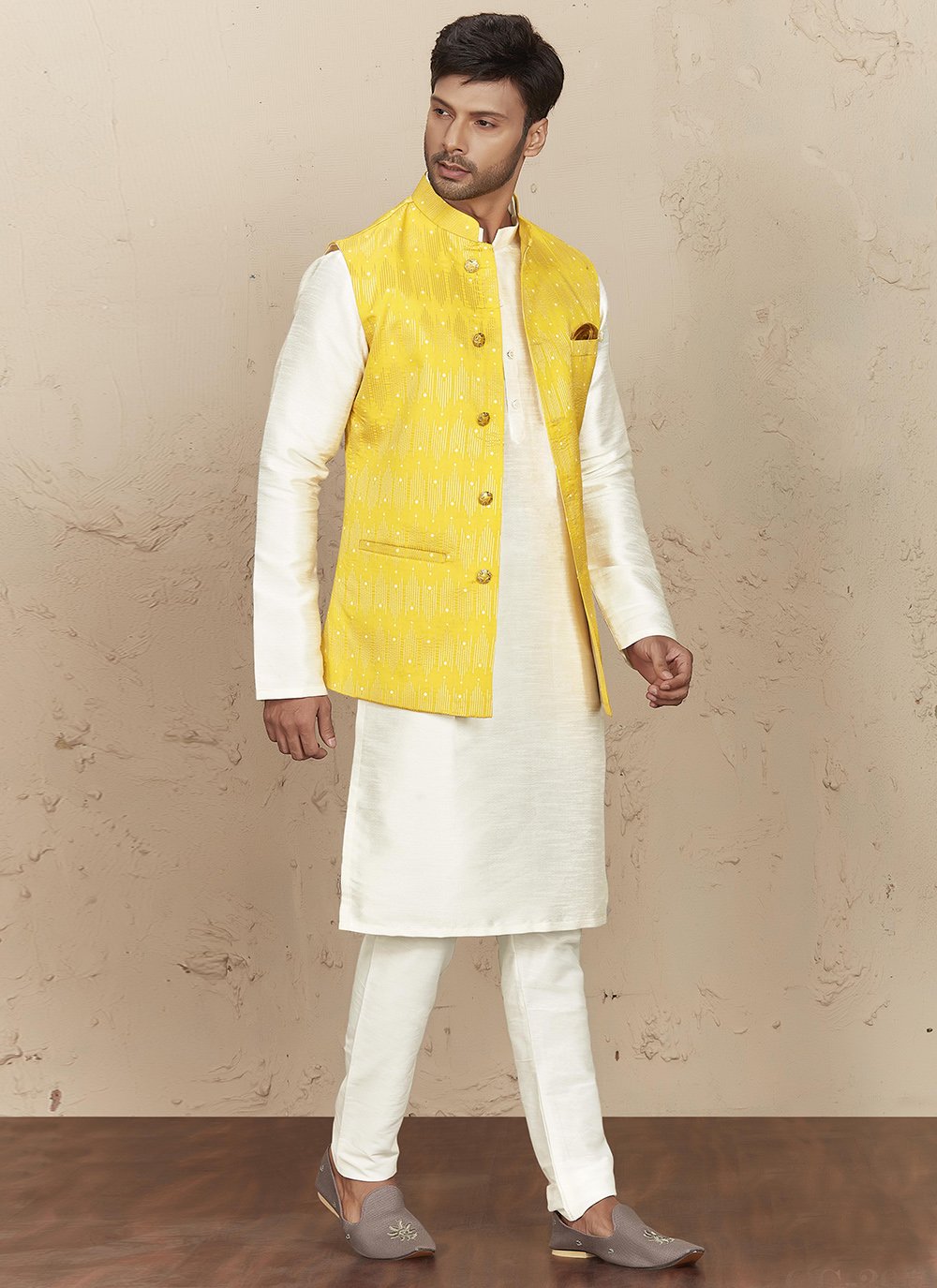 Yellow and discount white kurta pajama