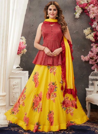 Art Silk Fancy Red and Yellow Readymade Lehenga Choli