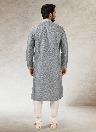 
                            Art Silk Grey Printed Kurta Pyjama